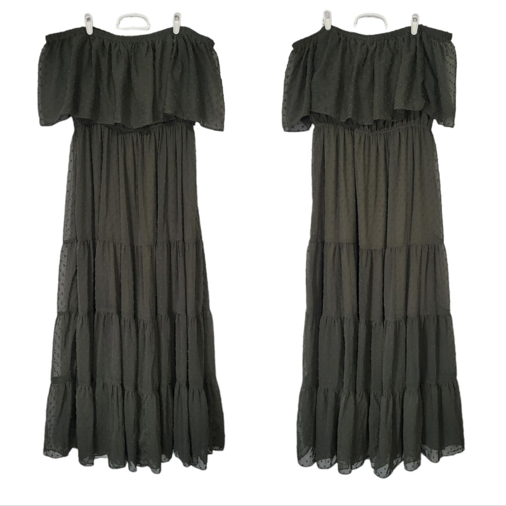 Baltic Born Sage Green Off The Shoulder Tiered Maxi Dress